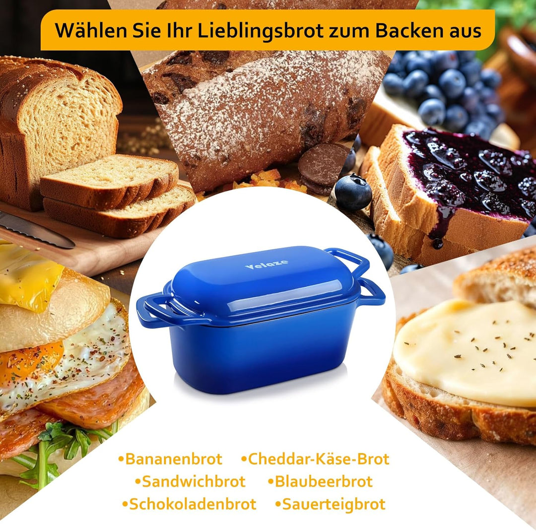 Velaze Gusseisen Topf 3,45L, 28cm Gusseisen Bräter mit Deckel – Quadrat Schmortopf mit Deckel Backof