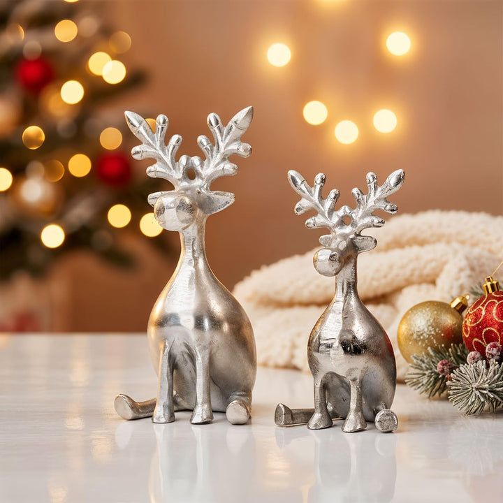levandeo 2er Set Rentiere Metall Silber Hirsche Deko Tischdeko Weihnachtsdeko Figur Weihnachten Tier