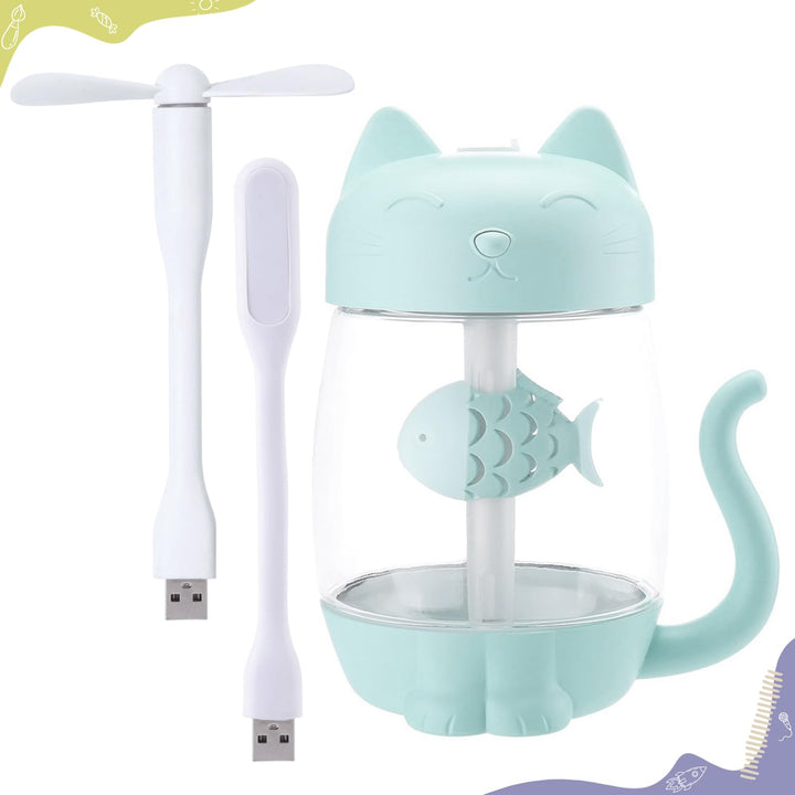 Mini-Luftbefeuchter für Kinder, 350 ml, mit LED-USB-Licht und Mini-Ventilator, leiser kalter Nebel f