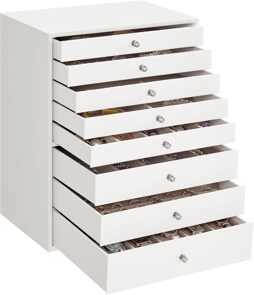 SONGMICS Schmuckkästchen, 8 Ebenen, Schmuckkasten mit Schubladen, Schmuckaufbewahrung geräumig, Schm