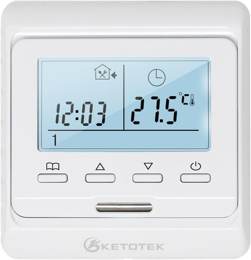 KETOTEK Digital Thermostat Fussbodenheizung Elektrisch Programmierbar Unterputz mit fühler AC 230V 1