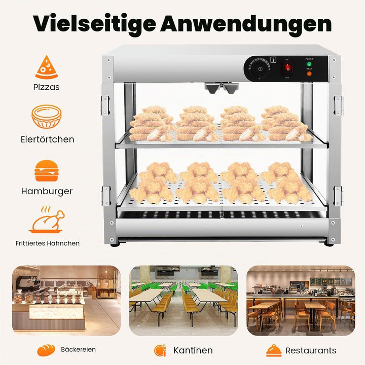 800W Wärmeschrank Lebensmittelauslage Vitrine Oben montiert Warmhaltetheke 30-85°C für Warmhaltethek
