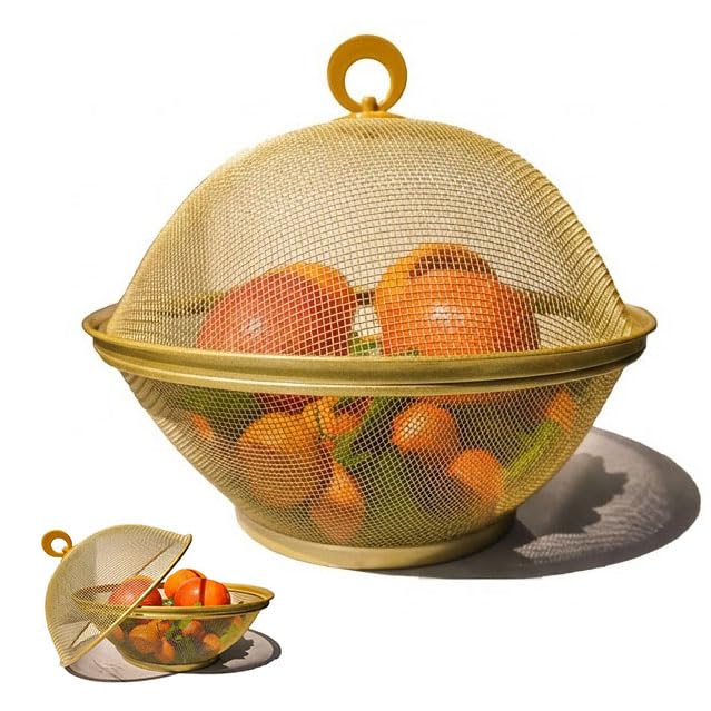 Obstschale mit Deckel, Obstkorb aus Metall - Netz-Obstschalen in Mehreren Farben, Langlebiger & Deko