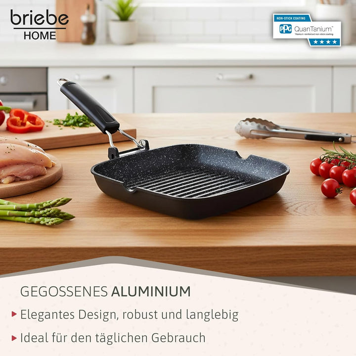 briebe Black Titanium Grillpfanne mit Streifen, Induktion, Titanbeschichtung, 28 x 28 cm, Aluminiumg
