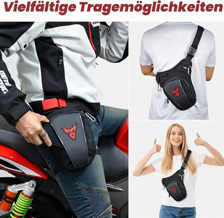 MIGHTYDUTY Motorrad Beintasche Herren Erweiterbar Oberschenkeltasche Hüfttaschen schwarz Gürteltasch