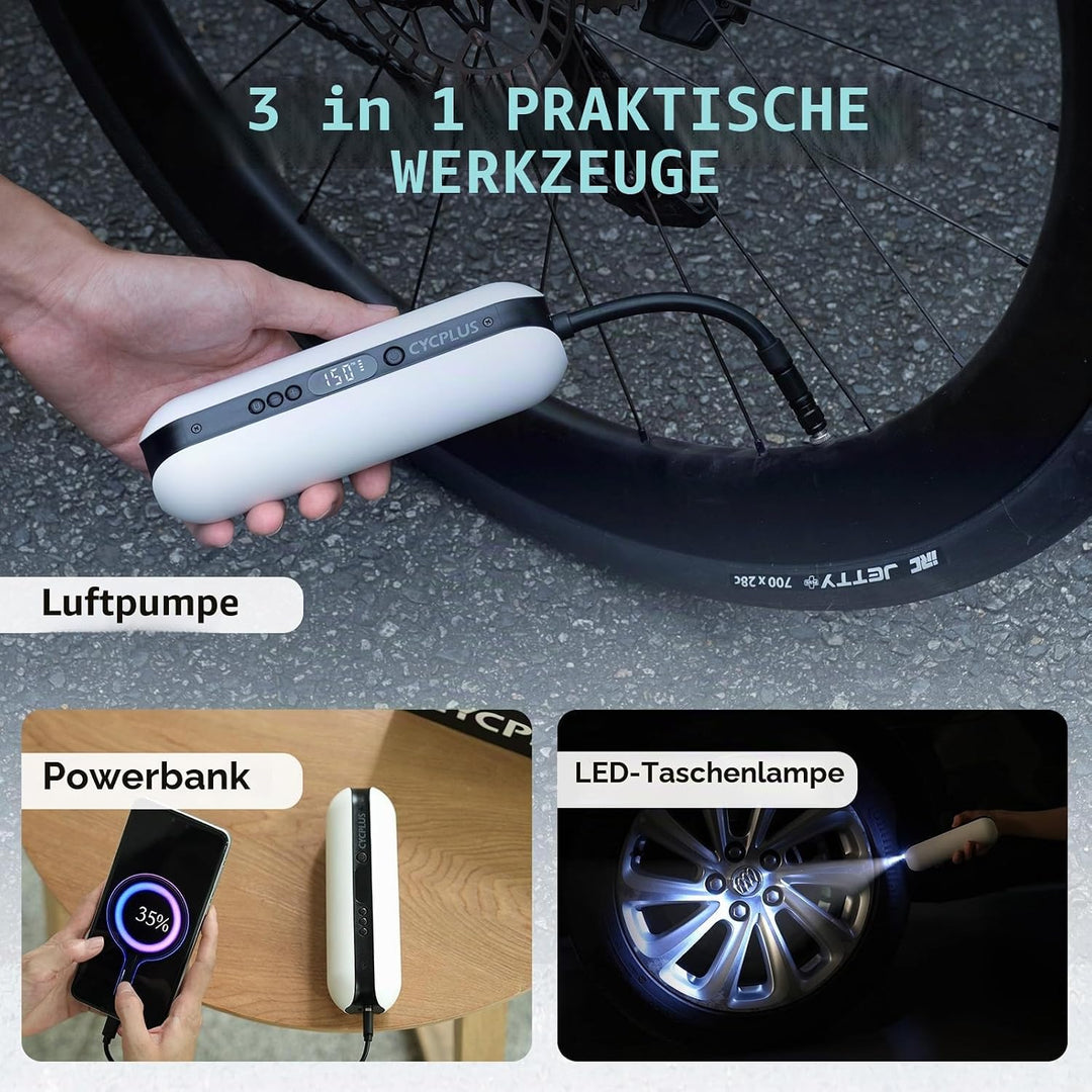 CYCPLUS Luftpumpe I50PSI Elektrischer Kompressor Tragbar Fahrradpumpe Mini Reifenpumpe mit Digital L