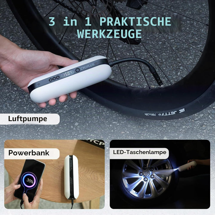 CYCPLUS Luftpumpe I50PSI Elektrischer Kompressor Tragbar Fahrradpumpe Mini Reifenpumpe mit Digital L