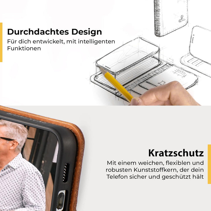 Snakehive Lederhülle für Galaxy S23 Plus | Stylische Handyhülle mit Kartenhalter & Standfuss | Handy