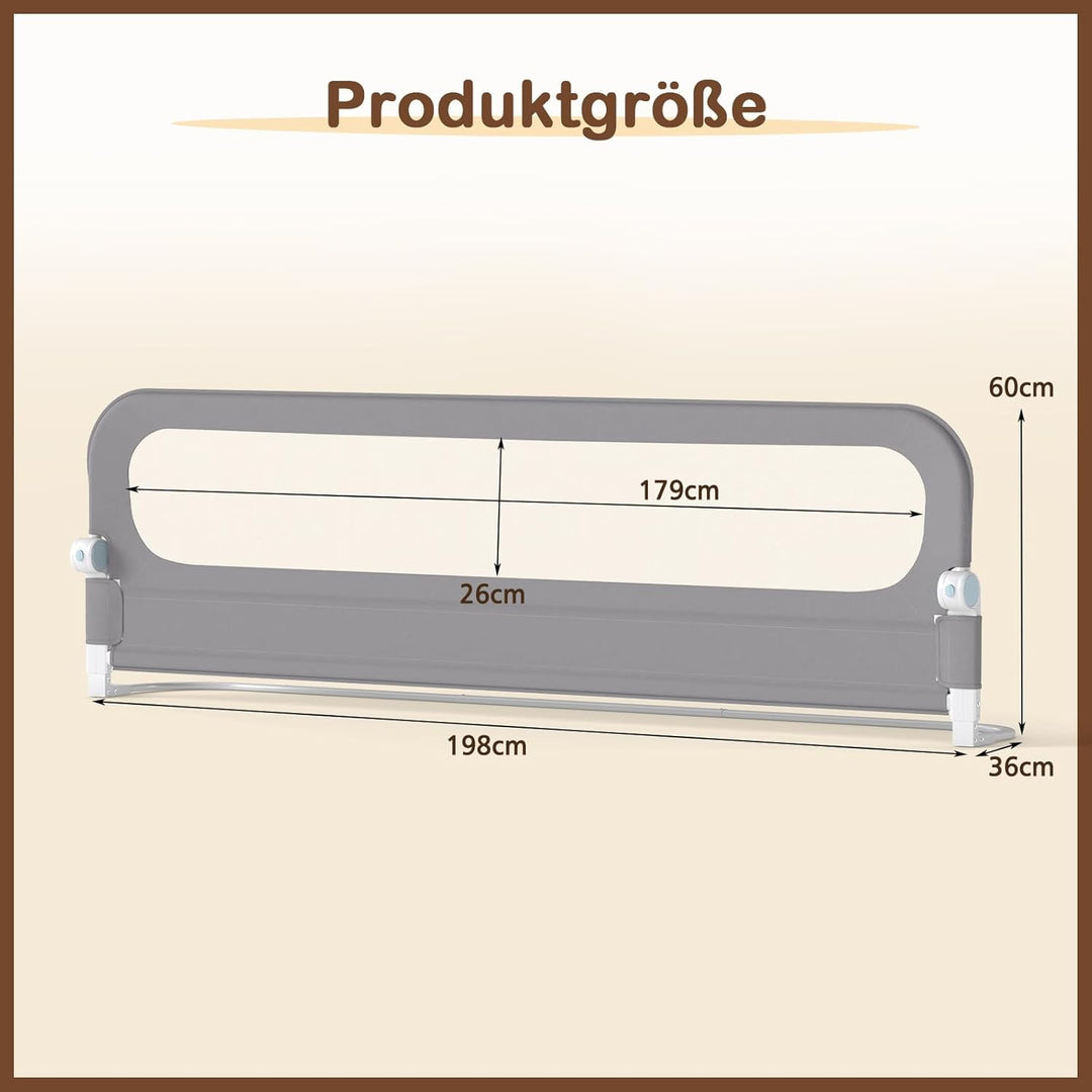 COSTWAY Bettgitter klappbar, 200 x 60 cm Bettschutzgitter mit abnehmbarem Oxford-Bezug, U-förmigem G
