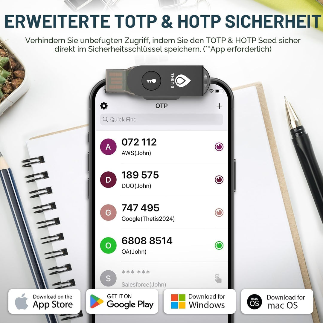 Thetis Pro-A FIDO2-Sicherheitsschlüssel-Passkey-Gerät mit USB A und NFC, TOTP/HOTP-Authentifikator-A