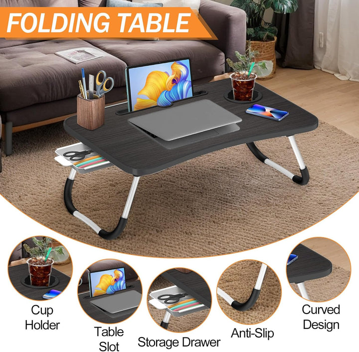 Klappbarer Laptop-Schreibtisch 60x40cm – Leichter, Multifunktionaler Bett Schreibtisch mit Kartensch
