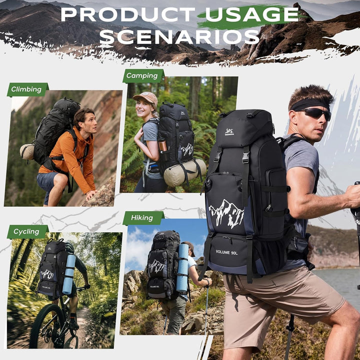 Wanderrucksack Herren Damen 90L Trekkingrucksack Reiserucksack Grosser Wasserdicht Wandern Rucksack