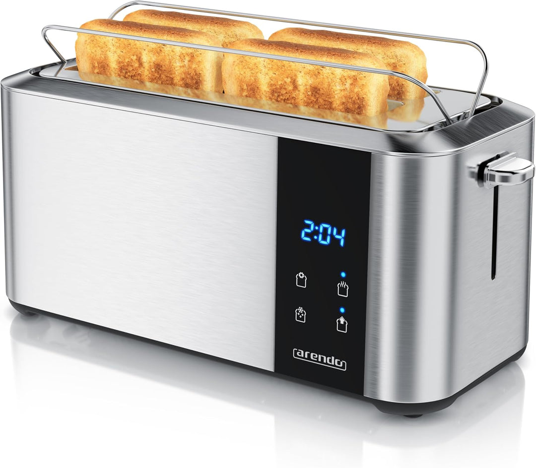 Arendo - Edelstahl Toaster Langschlitz 4 Scheiben- Touchscreen – Doppelwandgehäuse – 1500 W – Integr