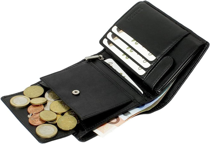 Branco Leder Geldbörse Portemonnaie Damenbörse Damen Geldbeutel Schwarz - Hochformat, Schwarz