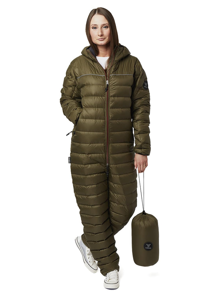Walksey Down Suit, Der Daunen Outdoor Jumpsuit für Damen &amp; Herren, Leicht Warm &amp; Funktionell XXS Oli