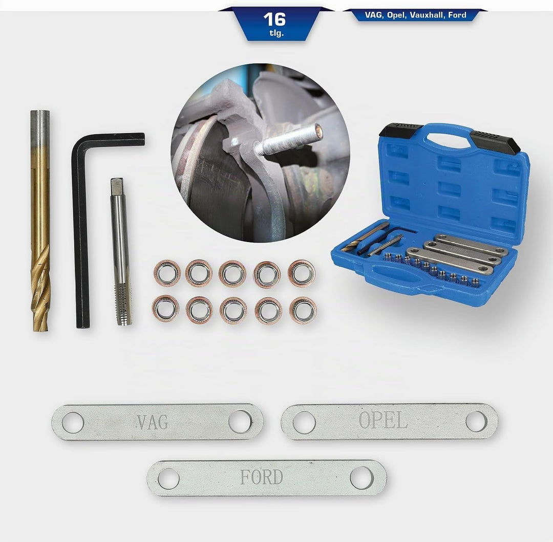 BRILLIANT TOOLS BT701100 Reparatursatz für Bremsgewinde, M9 x 1,25, 16-tlg [Powered by KS TOOLS]