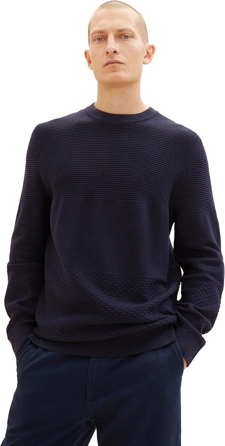 TOM TAILOR Herren Crewneck Strickpullover aus Baumwolle XL 10668 - Sky Captain Blue, XL 10668 - Sky