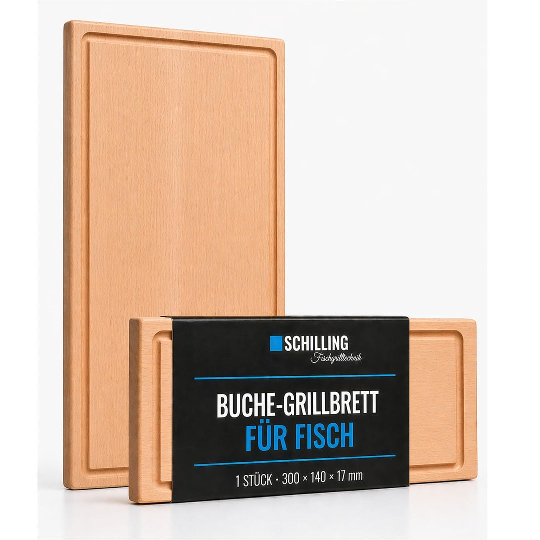Grillbrett, Räucherbrett, 30x14x2 cm, Buche, Abtropfrinne, für jedes Grillgut, Fisch, Geflügel, Schw