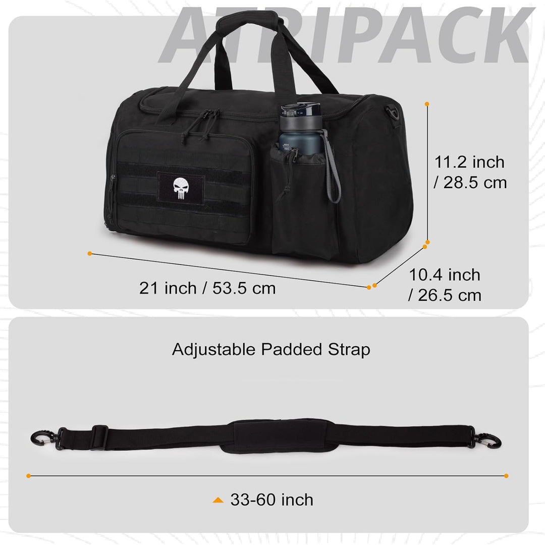 Taktische Sporttasche für Herren, 40L grosse Reisetasche mit Schuhfach, Sporttasche mit Nassfach, Mu