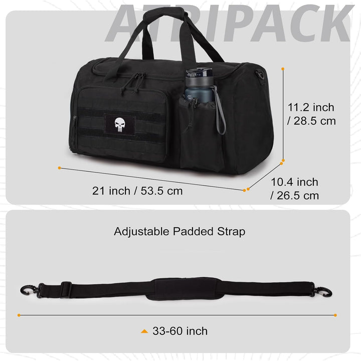 Taktische Sporttasche für Herren, 40L grosse Reisetasche mit Schuhfach, Sporttasche mit Nassfach, Mu