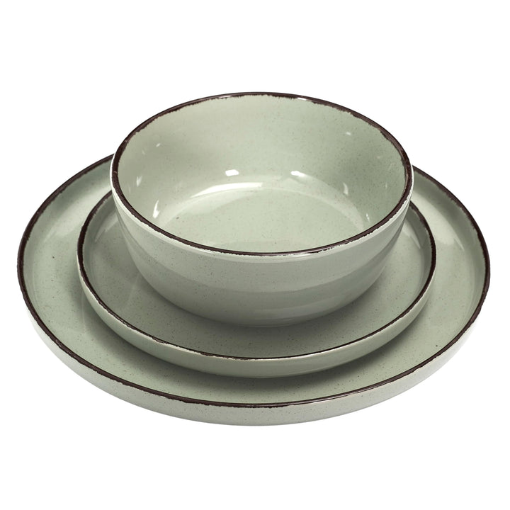 HOME DECO FACTORY, KA0446, 12 Piece Green Time Stoneware Dinnerware Set, Artisanal Design, Durable a