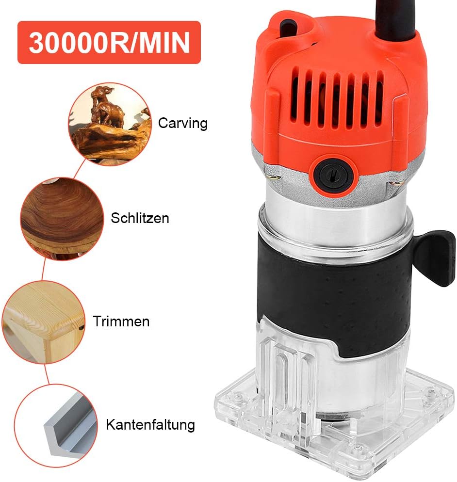 Elektrik Kantenfräse, 580W 30000R/MIN, 220V Elektrische Oberfräse mit Transparenter Grundkantenführu