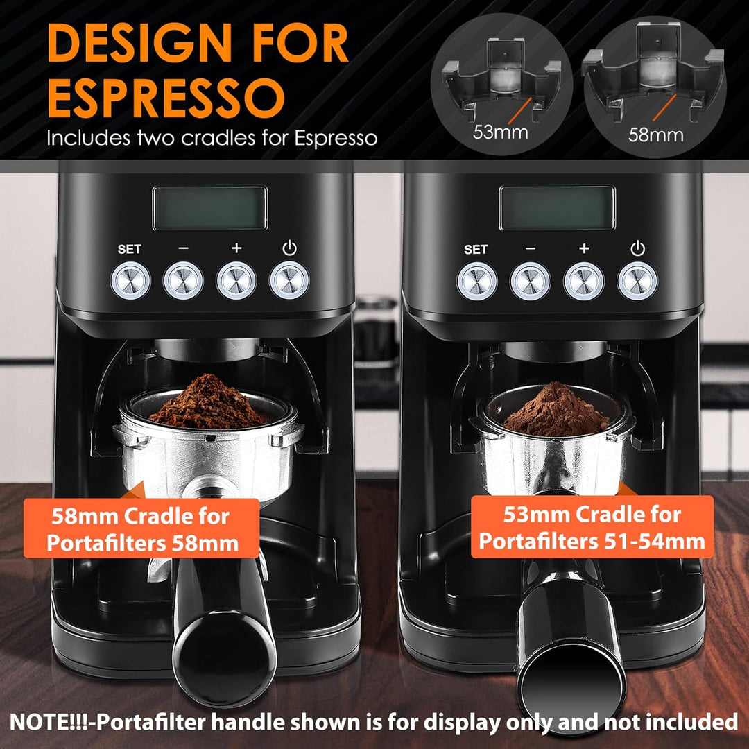 Homtone Kaffeemühle Elektrisch für Siebträger und Behälter, 51 Mahlstufen Kaffeemühle Siebträger Ele