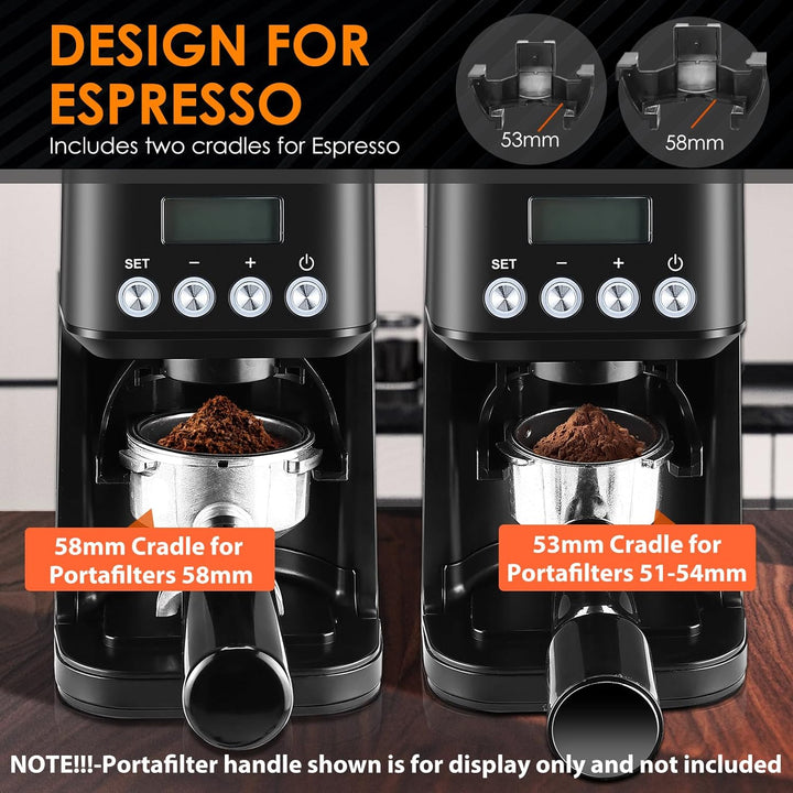 Homtone Kaffeemühle Elektrisch für Siebträger und Behälter, 51 Mahlstufen Kaffeemühle Siebträger Ele