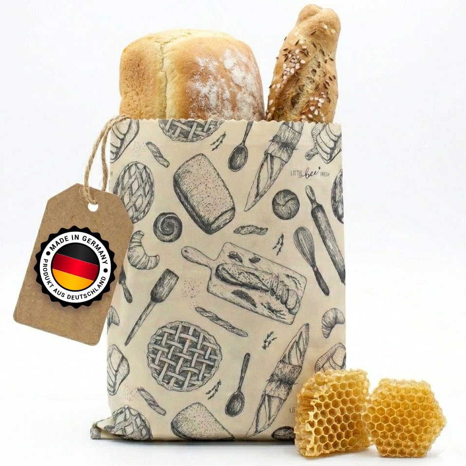 little bee fresh Bio-Bienenwachstuch grosser Brotbeutel 25x32 cm aus Deutschland | Brotsack hält Leb