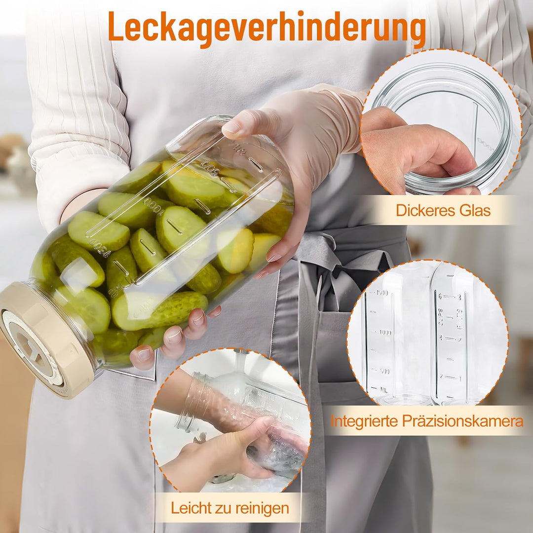 Fermentierglas 2 Stück 2L, Fermentiergläser mit Gärventil und Datumsanzeige, Breiter Mund Fermentier