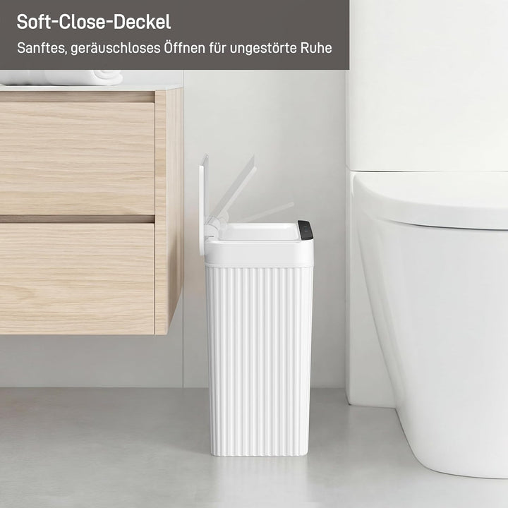EKO Brio Sensor Mülleimer Bad 10L, Automatischer Berührungsloser Badezimmer-Mülleimer, Wasserdicht,