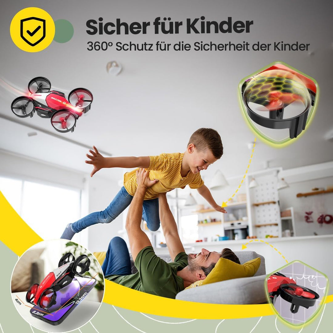 Holy Stone HS210F Mini Drohne für Kinder, 2 in 1 RC Quadrocopter mit Landmodus and Flugmodus, 2 Akku