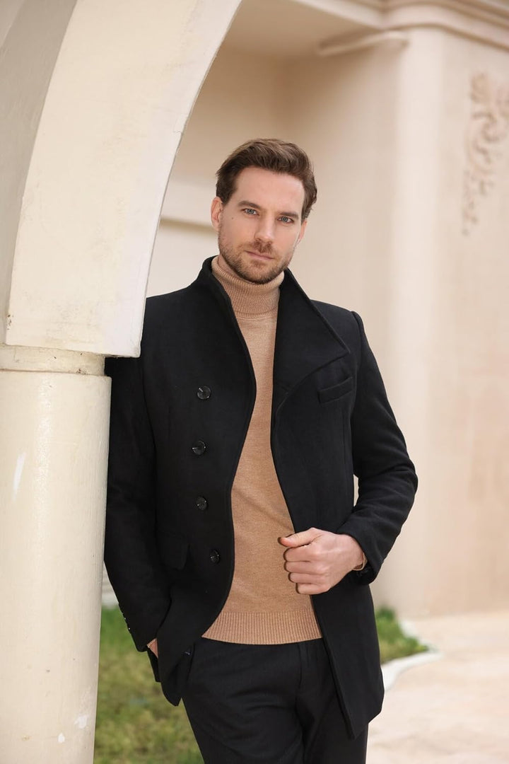 Allthemen Wintermantel Mantel Herren Lang Slim Fit Herrenmantel Winter Schwarz Business Mantel Herre