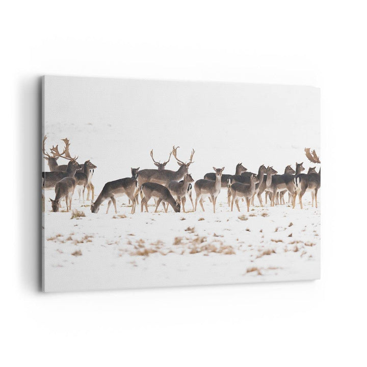 Bilder auf Leinwand 100x70cm Leinwandbild Hirsch Winter Tierwelt Landschaft Gross Wanddeko Bild Schl