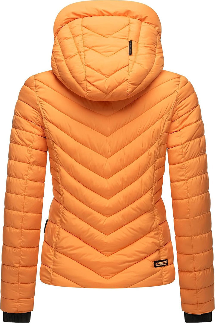 MARIKOO Damen Übergangsjacke leichte Steppjacke kurz mit Abnehmbarer Kapuze Kagomee XS-XXL, Apricot