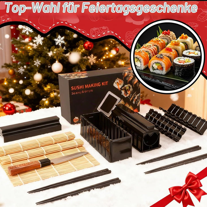 Sushi Maker Set, 14-tlg. Sushi-Kit für Anfänger mit Rolle, Schneideform, Messer, Matten und Stäbchen