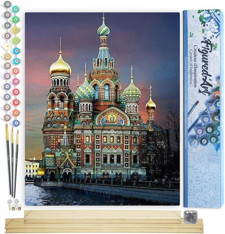 Figured'Art Malen Nach Zahlen Erwachsene Mit Rahmen Russische Kirche - Paint by Numbers Basteln DIY
