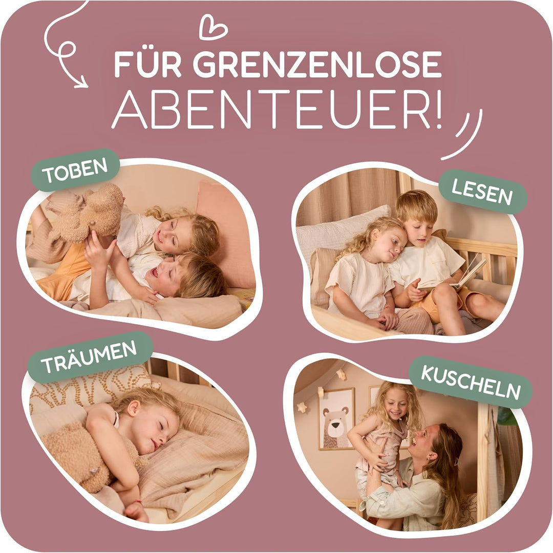 Hausbett Himmel – Aus weichem Musselin in 7 Farben – 100% Bio-Baumwolle – Traumhafte Hausbett Deko &amp;