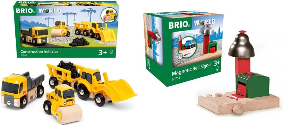 BRIO World 33658 Baustellenfahrzeuge - Ergänzung Holzeisenbahn - Empfohlen ab 3 Jahren & World 33754
