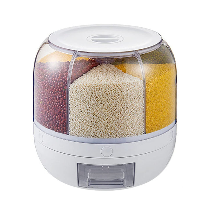 Vorratsdosen Müsli Aufbewahrungsbox, 5kg 6 Raster Kunststoff Trockenfutter Spender Reisbox 360° Dreh