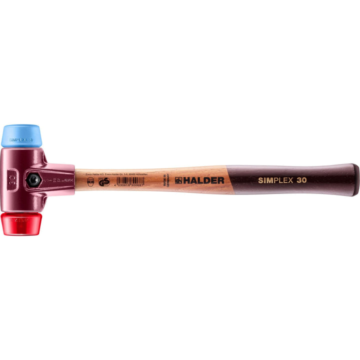 SIMPLEX-Schonhammer, TPE-soft/Plastik; mit Tempergussgehäuse und hochwertigem Holzstiel | D=30 mm |