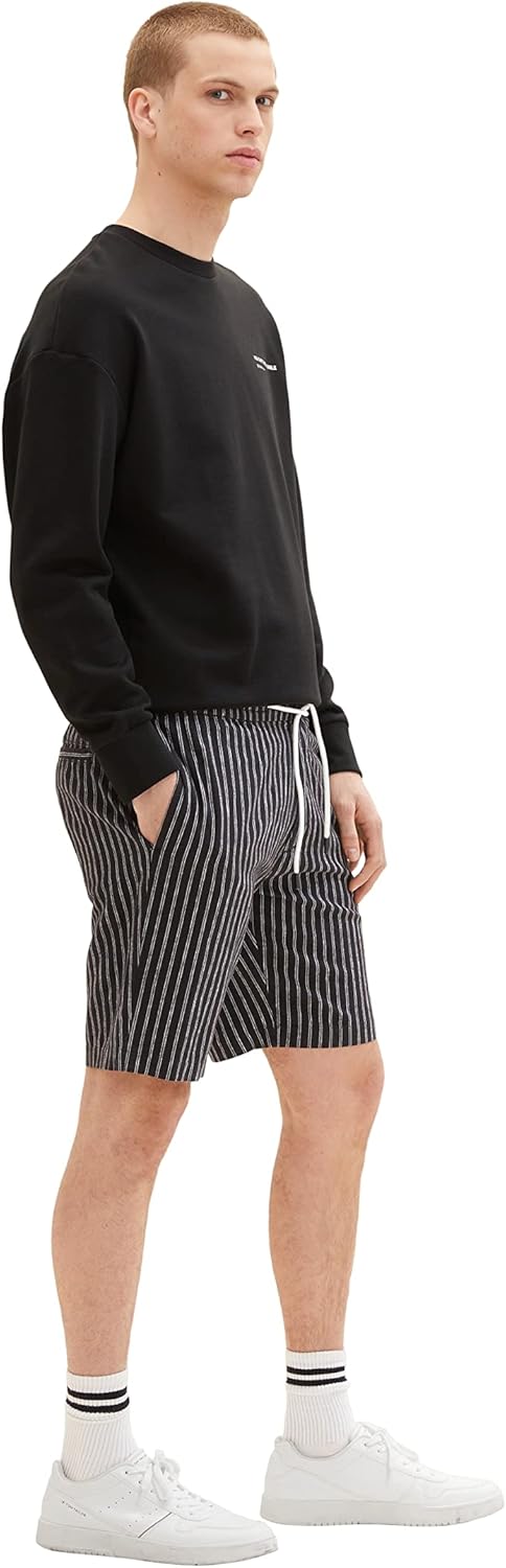 TOM TAILOR Denim Herren Bermuda Shorts aus Leinen L 31163 - Black Stripe, L 31163 - Black Stripe