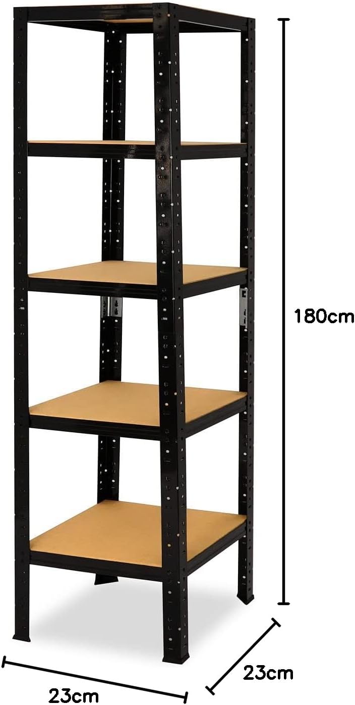 shelfplaza® 180x23x23cm Black Schwerlastregal schwarz/Metallregal schwarz 5 Böden à 175kg Tragkraft/