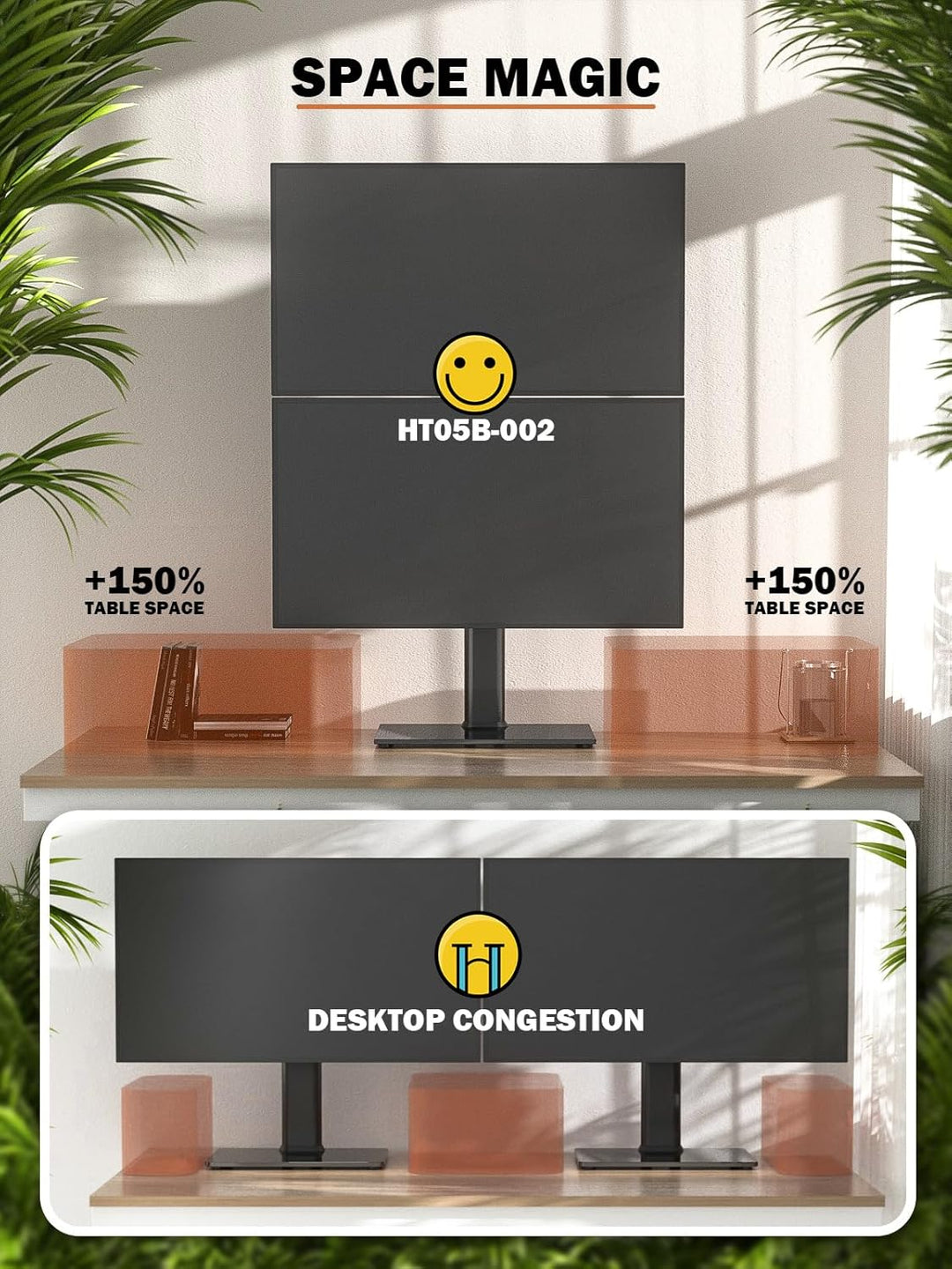 Hemudu Dual Monitor Ständer - Vertikaler Stapelbildschirm Freistehender Monitor Haltung Für zwei 13