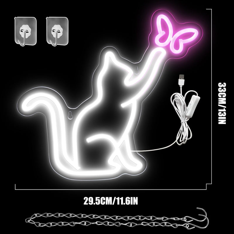 Neon Katze Schild Wanddekoration Schmetterling Neonschild Usb Neonlicht Party Leuchtreklame für Gesc