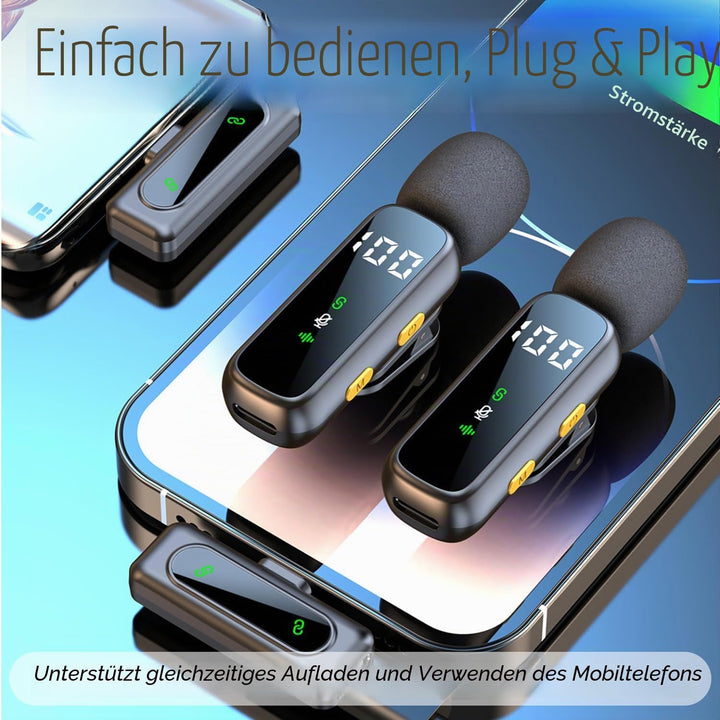 Mikrofon Handy, Kabelloses Lavalier Mikrofon für iPhone, Android, PC, Mini Mikrofon mit Geräuschunte