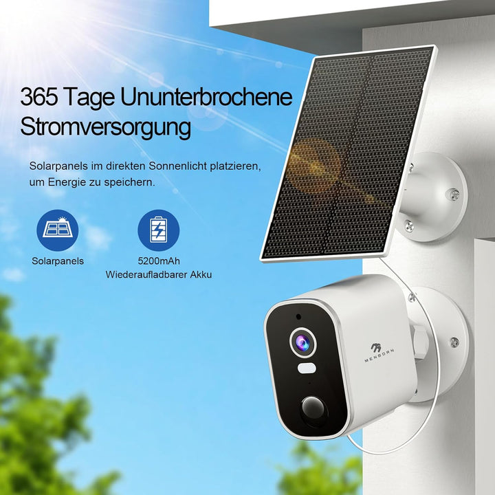 2K/4MP Überwachungskamera Aussen Akku Solar, 2,4GHz WLAN Kabellose Überwachungskamera aussen mit Far