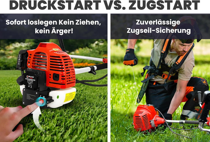 BU-KO 52cc Benzin-Rasentrimmer Garten Multitool - Elektrischer Druckknopf &amp; Zugschnurstart | 3-in-1