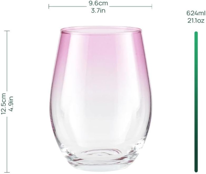 TREND FOR HOME Trinkgläser Set 580 ml Bunt Bunte Gläser Set von 6 Rosa Trinkgläser Gross Wassergläse