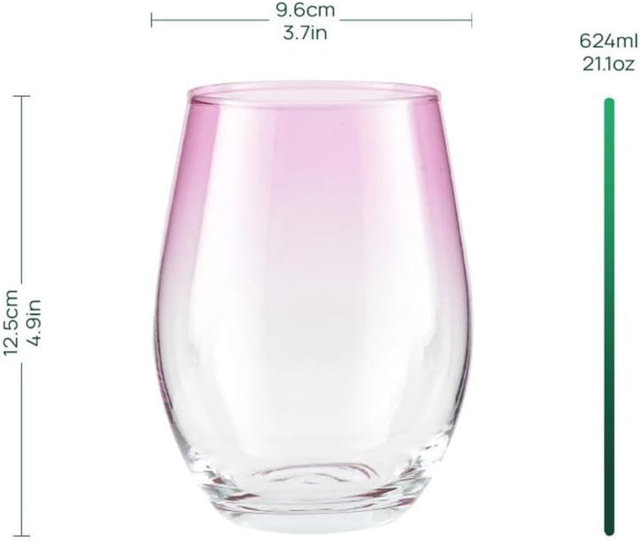 TREND FOR HOME Trinkgläser Set 580 ml Bunt Bunte Gläser Set von 6 Rosa Trinkgläser Gross Wassergläse